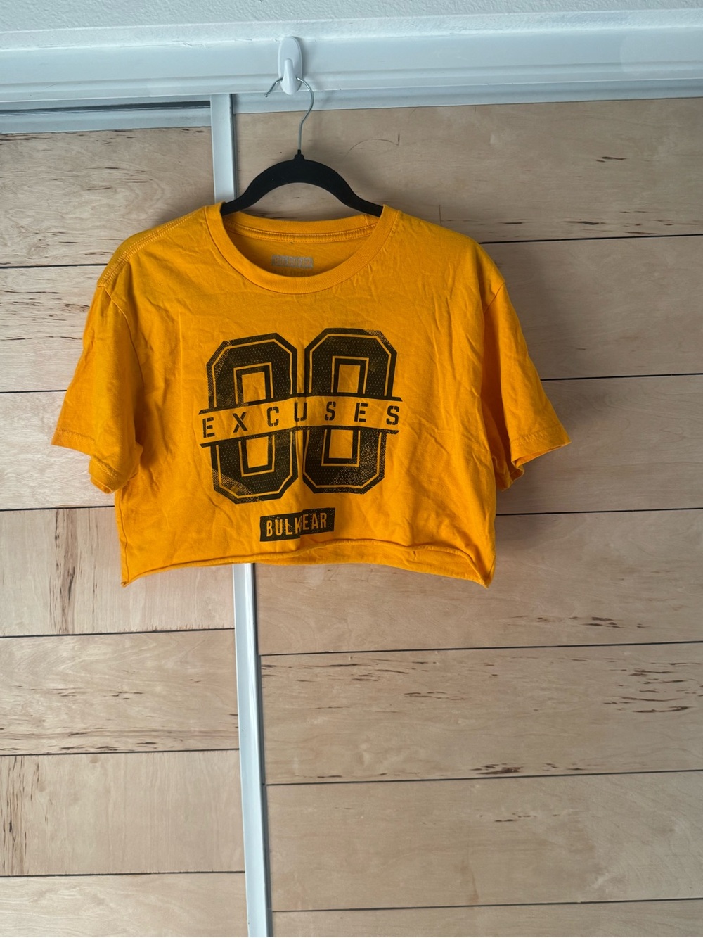 Yellow 'Excuses 00' Cropped Tee